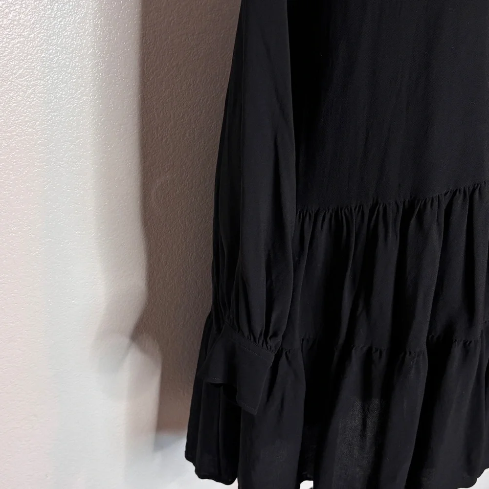 Arket Black Ruffled Crêpe Dress‎ Size Small - Picture 4 of 12